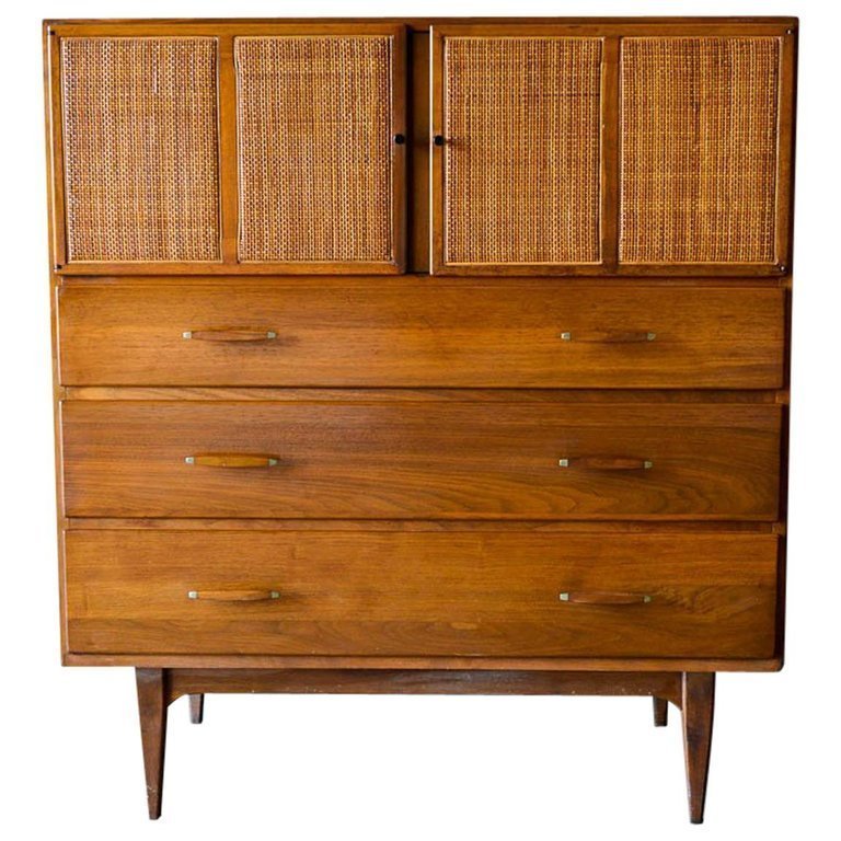 Walnut Cane And Brass Highboy Or Gentlemen S Cabinet By Conant