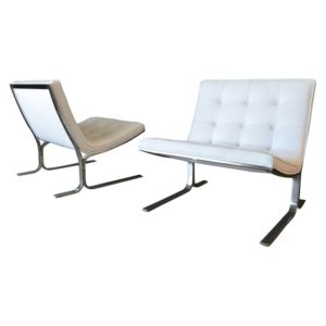 Pair of White Leather Lounge Chairs by Nicos Zographos