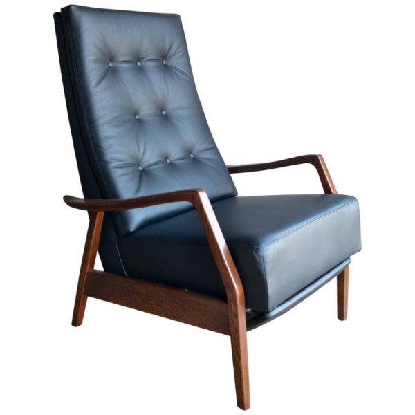 Milo Baughman Style Leather Lounge Chair and Recliner, circa 1965