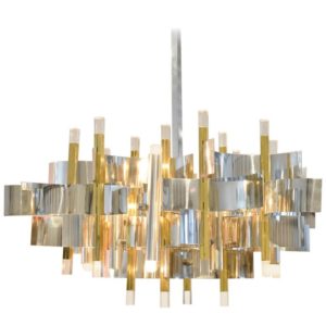 Brass, Chrome and Lucite Chandelier by Gaetano Sciolari, Italy, circa 1970