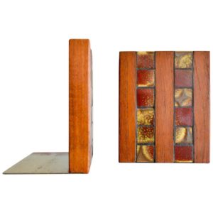 Gordon and Jane Martz Walnut and Ceramic Tile Inlay Bookends, circa 1960