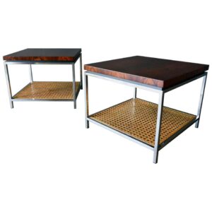 Rosewood, Chrome and Cane Side Tables by Milo Baughman, circa 1970