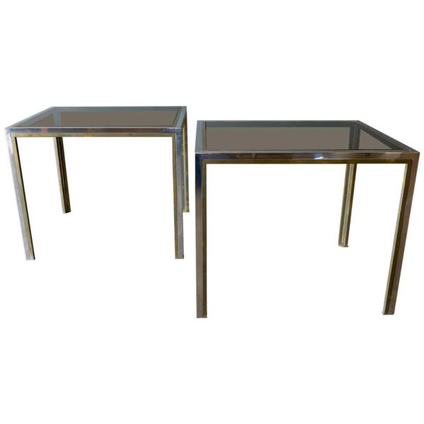 Pair of Chrome, Brass and Smoked Glass Side Tables by Romeo Rega, circa 1970