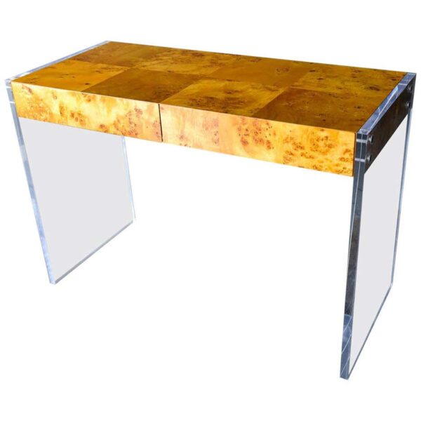 Adler Bond Burl Wood and Lucite Desk