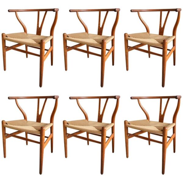 Set of 6 Early Original Hans Wegner CH24 Wishbone Chairs, circa 1955