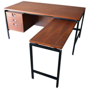 Herbert Hirche Teak, Rosewood and Steel Floating Top Executive Desk, circa 1950