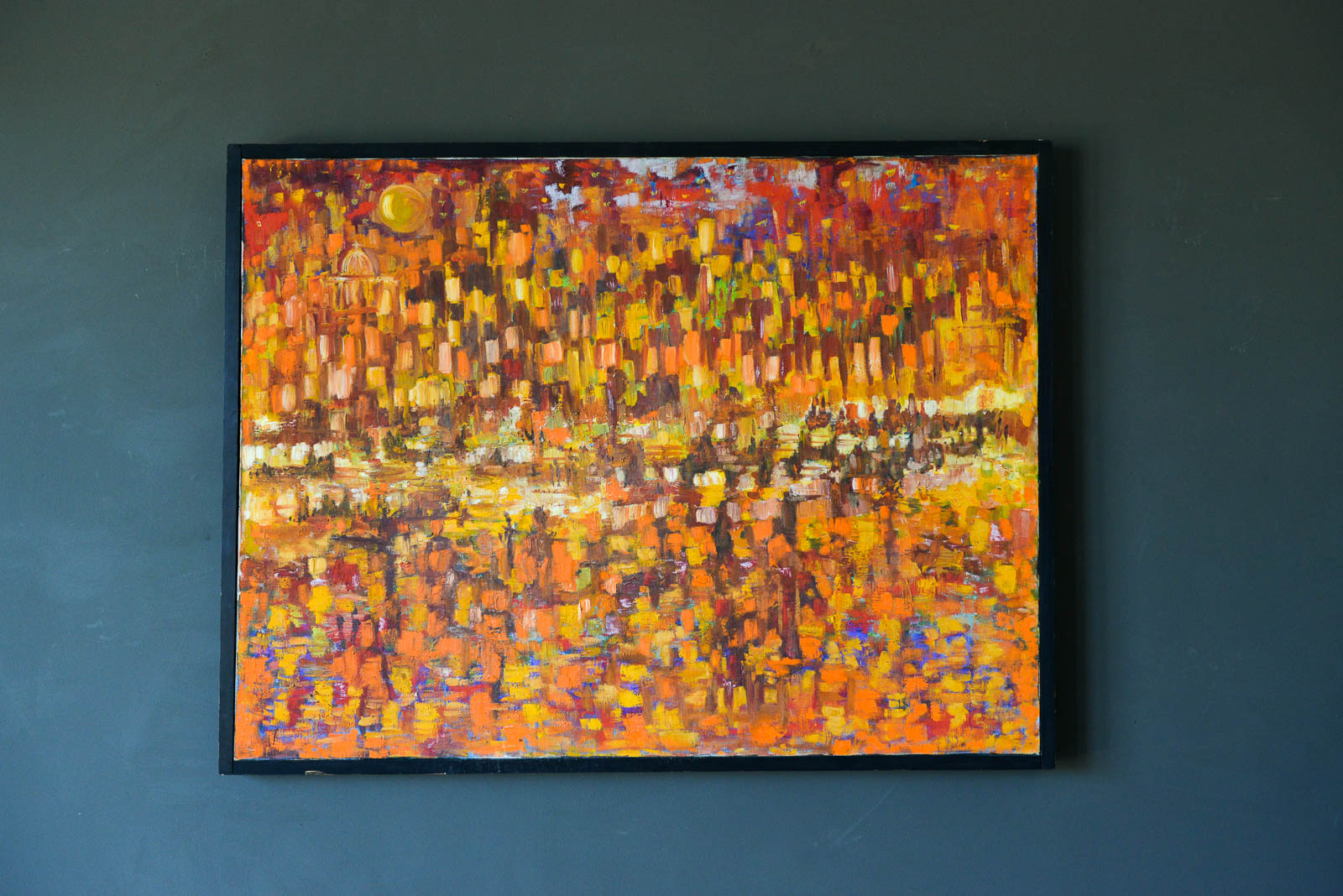 Original Abstract Oil On Canvas Ca 1965 Authentic Mid Century   Orange Abstract Oil On Canvas 3 