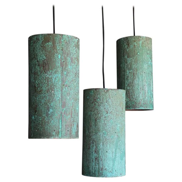 Set of Three Copper Patinated Pendant Lights, ca. 1970